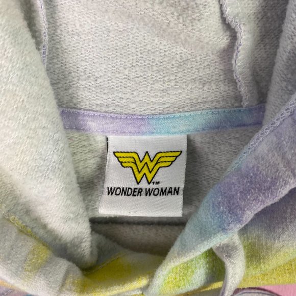 Wonder Woman Tie Dye Hoodie Women's Medium Cropped DC Comics Drawstrings - Picture 4 of 8
